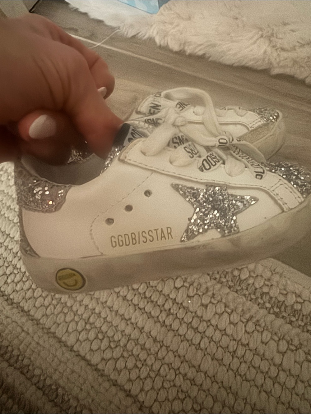 Golden Goose Kids White Sneakers with Silver Glitter Star and Toe - Picture 5 of 5